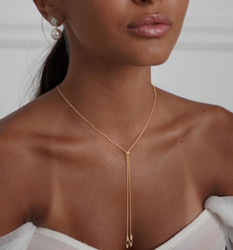 Treasure Bender Lariat Gold Necklace for Women Dainty Long 14K Gold Plated Y-Shaped Body Chain Choker Necklace Trendy Non Tarnish Pendant Simple Layered Necklaces Gold Jewelry for Women Set Gift - Image 3